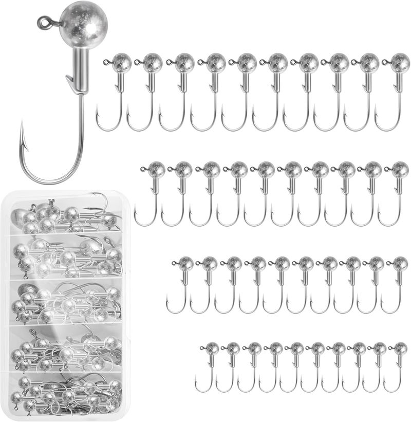 Jeoronuly 40pack Fishing Jig Heads Set with Hooks Box, Fishing Soft Lures Hooks for Crappie Bass Trout, Saltwater Freshwater Fishing Tackle Kit, 1/8 oz, 3/16 oz, 1/4 oz, 3/8 oz, 10pcs Each Size - Image 1